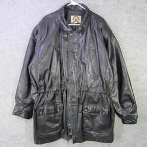 Phase 2 Leather Jacket Mens XL Black Long Field Coat Drawstring Waist Pockets